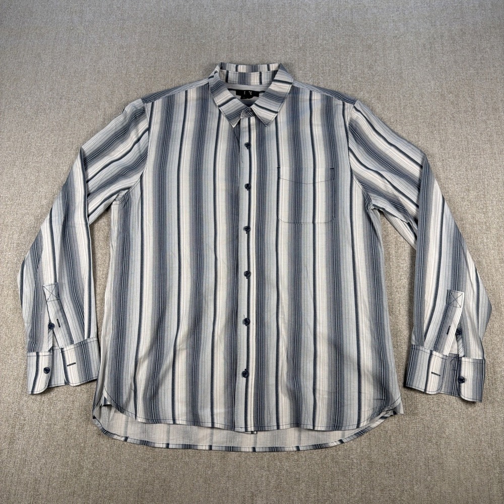 Paige Shirt Mens Medium Gray White Stripes Cotton Button Up Long Sleeve Casual